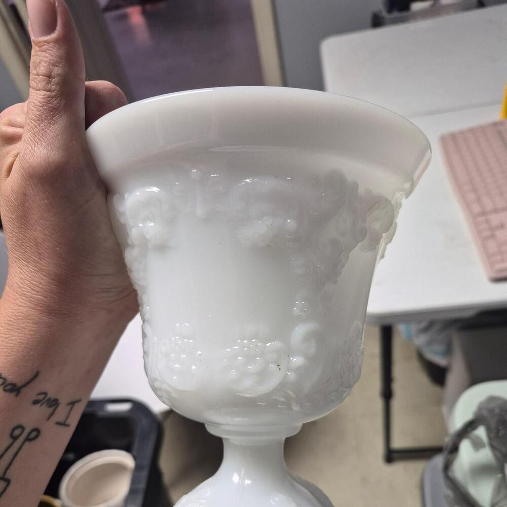 White milk glass grape vase